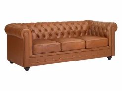 Discount Vente-unique Sofá 3 plazas de piel de vaca color CHESTERFIELD Camel