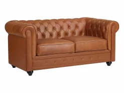 Vente-unique Sofá 2 plazas de piel de vaca color CHESTERFIELD