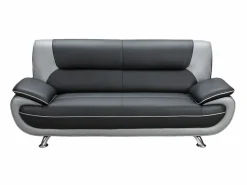 Vente-unique Sofá 3 plazas de piel sintetica bicolor negro/gris NIGEL