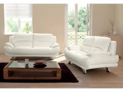 Best Vente-unique Sofá 3+2 plazas de piel sintética en color blanco MUSKO Marfil