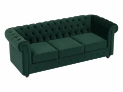 Vente-unique Sofá 3 plazas de tela de terciopelo CHESTERFIELD