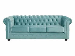 Vente-unique Sofá 3 plazas de terciopelo color azul pastel CHESTERFIELD