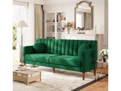 DripeX Sofá 3 plazas de terciopelo - patas de madera maciza 19cm - con 2 cojines - 206x74x83cm -