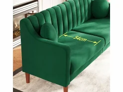 DripeX Sofá 3 plazas de terciopelo - patas de madera maciza 19cm - con 2 cojines - 206x74x83cm -