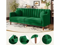 DripeX Sofá 3 plazas de terciopelo - patas de madera maciza 19cm - con 2 cojines - 206x74x83cm -