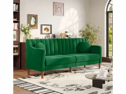 DripeX Sofá 3 plazas de terciopelo - patas de madera maciza 19cm - con 2 cojines - 206x74x83cm -