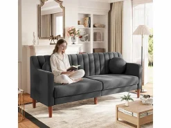 Discount DripeX Sofá 3 plazas de terciopelo - patas de madera maciza 19cm - con 2 cojines - 206x74x83cm - Gris