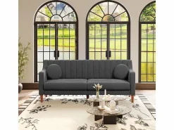 Discount DripeX Sofá 3 plazas de terciopelo - patas de madera maciza 19cm - con 2 cojines - 206x74x83cm - Gris