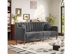 Discount DripeX Sofá 3 plazas de terciopelo - patas de madera maciza 19cm - con 2 cojines - 206x74x83cm - Gris