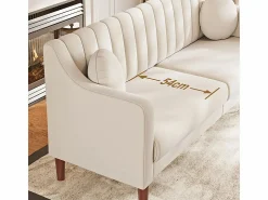 Discount Sofá 3 plazas de terciopelo - patas de madera maciza 19cm - con 2 cojines - 206x74x83cm - Sofá Escandinavo