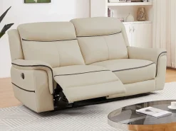 Best Vente-unique Sofá 3 plazas eléctrico de cuero ADELIO Beige