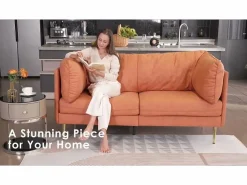 Outlet Sofá 2/3 plazas en imitación de piel, con 56 cm de profundidad y cómoda cojines de asiento, 185x76x90 cm, Todos Los Sofás|Sofás Club