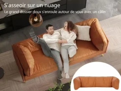 Outlet Sofá 2/3 plazas en imitación de piel, con 56 cm de profundidad y cómoda cojines de asiento, 185x76x90 cm, Todos Los Sofás|Sofás Club