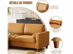 Clearance DripeX Sofá 3 plazas en skai, con otomana y 2 cojines redondos, estructura de madera, 234x155x88cm, Naranja