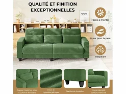 Discount Sofá 3 plazas en tejido chenille - con 3 cojines - funda desmontable lavable - 220x81x88cm Sofá De Terciopelo|Sofá - 3 Plazas