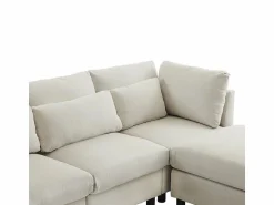 DripeX Sofá 3 plazas en tejido de lino, con pouf, 3 cojines lumbares y 2 cojines, 220x83x81cm,