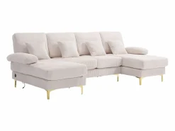 Sale OKWISH Sofá 4 plazas en terciopelo con iluminación LED y puerto USB - diseño moderno en U Beige