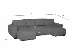 Best Sofá 5 Plazas - Chaise Longue con Cama Panorámica (317 x 157 x 91 cm) - JORDAN Gris