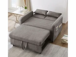 Outlet Sofá 2 plazas - Sofá lounge con función extraíble y dos cojines - Respaldo regulable - Tejido de algodón y lino Gris