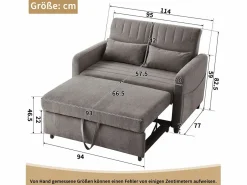 Outlet Sofá 2 plazas - Sofá lounge con función extraíble y dos cojines - Respaldo regulable - Tejido de algodón y lino Gris