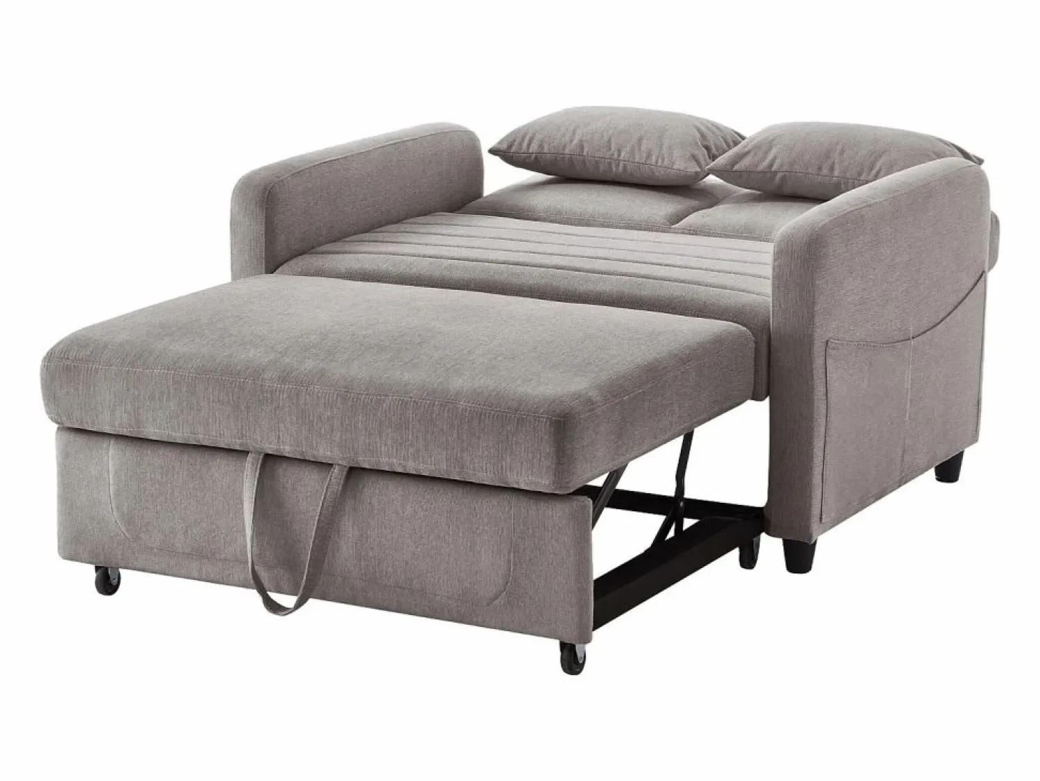Outlet Sofá 2 plazas - Sofá lounge con función extraíble y dos cojines - Respaldo regulable - Tejido de algodón y lino Gris
