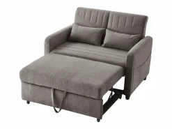 Outlet Sofá 2 plazas - Sofá lounge con función extraíble y dos cojines - Respaldo regulable - Tejido de algodón y lino Gris
