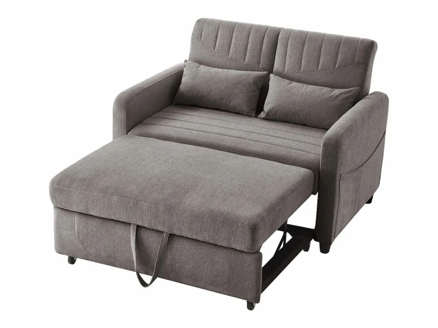 Outlet Sofá 2 plazas - Sofá lounge con función extraíble y dos cojines - Respaldo regulable - Tejido de algodón y lino Gris