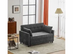 Sofá 2 plazas oscuro - Sofá de salón con respaldo regulable y función cama nido - 2 cojines y reposabrazos - chenilla