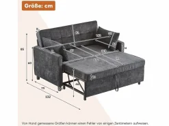Sofá 2 plazas oscuro - Sofá de salón con respaldo regulable y función cama nido - 2 cojines y reposabrazos - chenilla