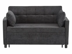 Sofá 2 plazas oscuro - Sofá de salón con respaldo regulable y función cama nido - 2 cojines y reposabrazos - chenilla