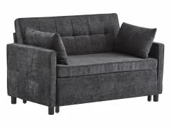 Sofá 2 plazas oscuro - Sofá de salón con respaldo regulable y función cama nido - 2 cojines y reposabrazos - chenilla