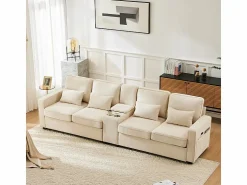 DripeX Sofá 4 plazas moderno de lino - con USB y portavasos - 4 cojines - 290x83x88cm -