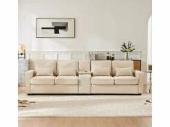DripeX Sofá 4 plazas moderno de lino - con USB y portavasos - 4 cojines - 290x83x88cm -