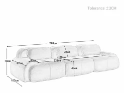 Sofá 3 Plazas Modular de Pana Acanalada - con 3 Cojines - 298x103x75cm - Beige