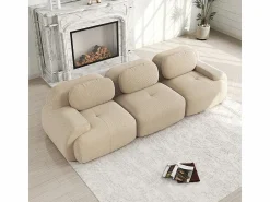 Sofá 3 Plazas Modular de Pana Acanalada - con 3 Cojines - 298x103x75cm - Beige