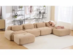 Sofá 3 Plazas Modular de Pana Acanalada - con 3 Cojines - 298x103x75cm -