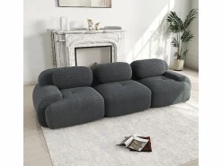 Sofá 3 Plazas Modular de Pana Acanalada - con 3 Cojines - 298x103x75cm -
