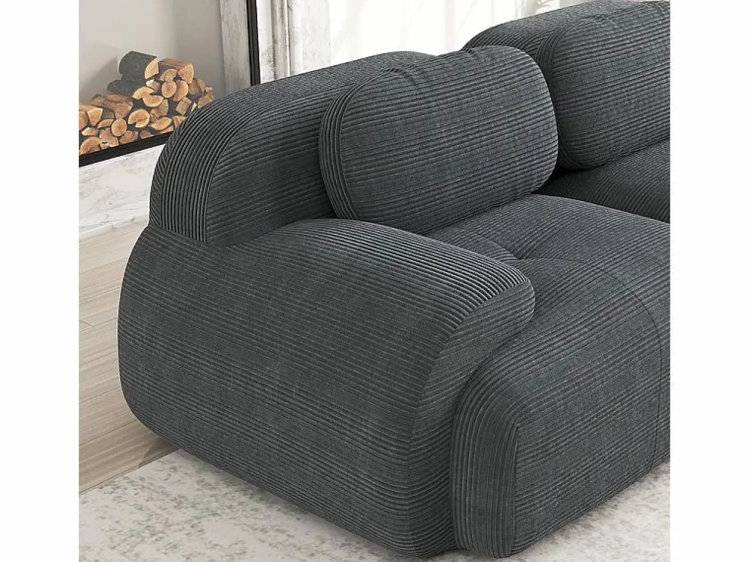 Sale Sofá 4 Plazas Modular de Pana Acanalada - con 4 Cojines - 388x103x75cm - Gris