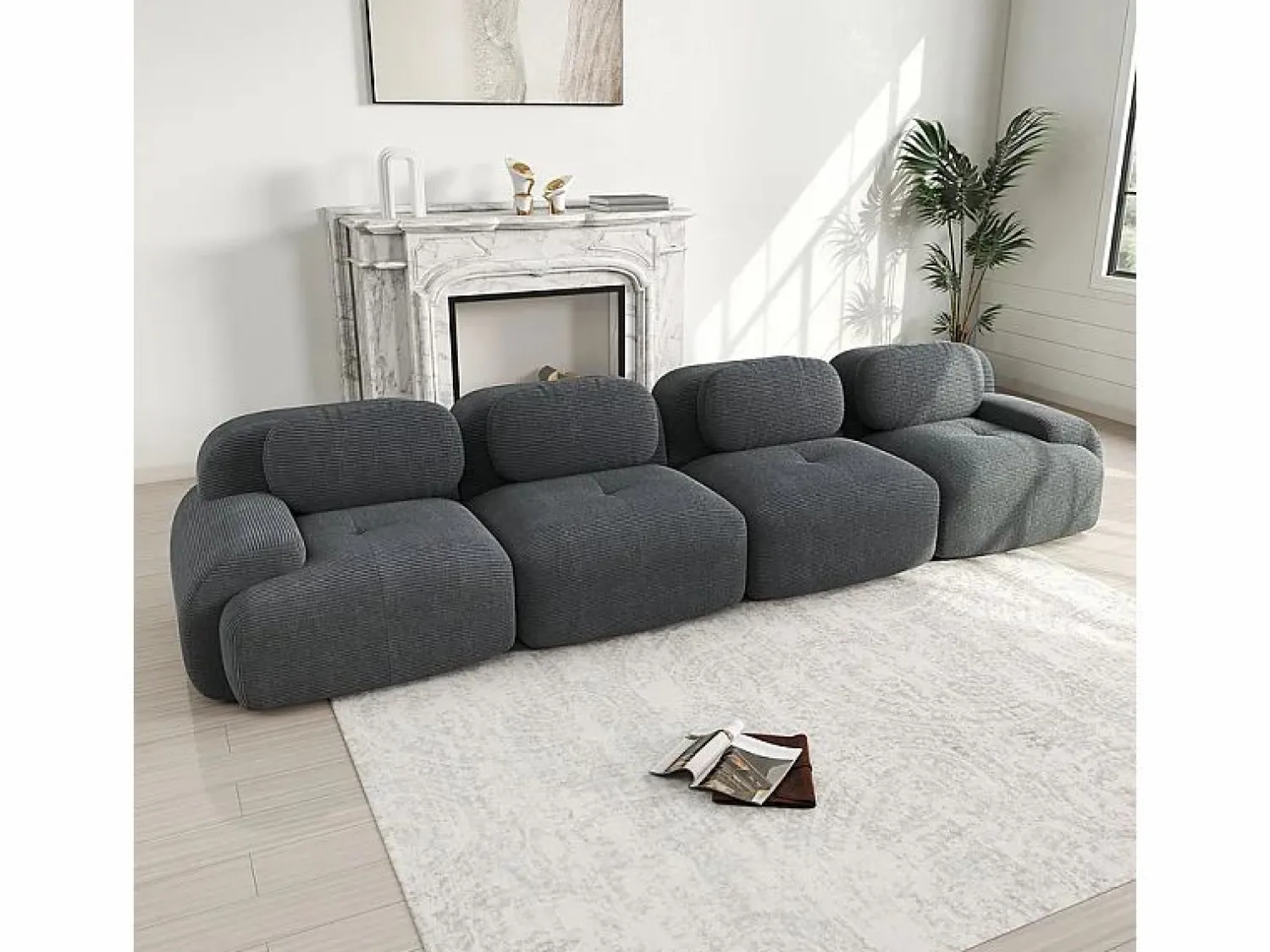 Sale Sofá 4 Plazas Modular de Pana Acanalada - con 4 Cojines - 388x103x75cm - Gris