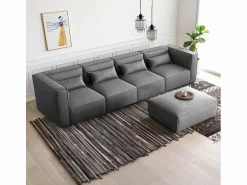 Clearance Modus Sofa Sofá 4 plazas modular seccional moderno de tela con pouf Solv Gris
