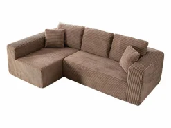 DripeX Sofá 3 plazas ángulo izquierdo modular - Terciopelo acanalado Marrón - 2 orejeros, chaise - 258x155x89cm