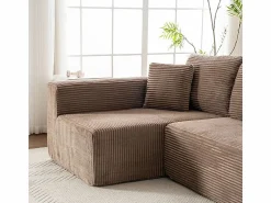 DripeX Sofá 3 plazas ángulo izquierdo modular - Terciopelo acanalado Marrón - 2 orejeros, chaise - 258x155x89cm