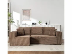 DripeX Sofá 3 plazas ángulo izquierdo modular - Terciopelo acanalado Marrón - 2 orejeros, chaise - 258x155x89cm