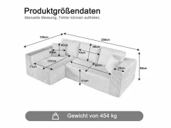 DripeX Sofá 3 plazas ángulo izquierdo modular - Terciopelo acanalado - 2 orejeros, chaise - 258x155x89cm