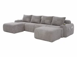 DripeX Sofá 4 plazas ángulo modular terciopelo acanalado, 2 pufs y 4 cojines, 333x174x80cm,