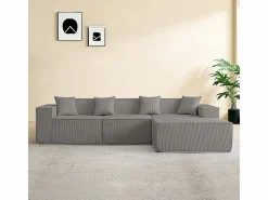 DripeX Sofá 3 plazas ángulo modular - Terciopelo acanalado - puf y 4 orejeros - 277x165.5x65.5cm