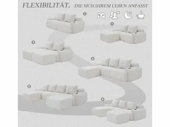 DripeX Sofá 4 plazas ángulo modular terciopelo acanalado, 2 pufs y 4 cojines, 333x174x80cm,