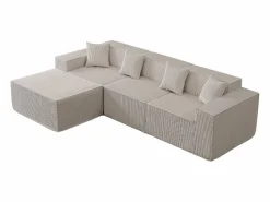 New Sofá 3 plazas ángulo modular - Terciopelo acanalado - puf y 4 orejeros - 277x165.5x65.5cm Sofá Modular|Sofás Club