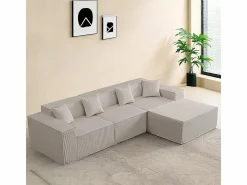 New Sofá 3 plazas ángulo modular - Terciopelo acanalado - puf y 4 orejeros - 277x165.5x65.5cm Sofá Modular|Sofás Club