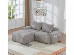 DripeX Sofá 2 plazas ángulo modular terciopelo acanalado, puf, portavasos y bolsillo, 200x174x80cm,